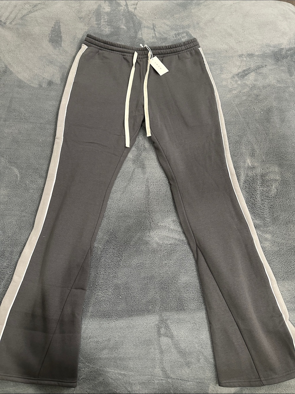 MNML Charcoal Gray Drawstring Joggers Flare with Cream Cord